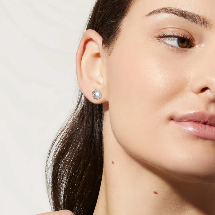 925 Sterling Silver Flower Cluster Halo Diamond Earrings