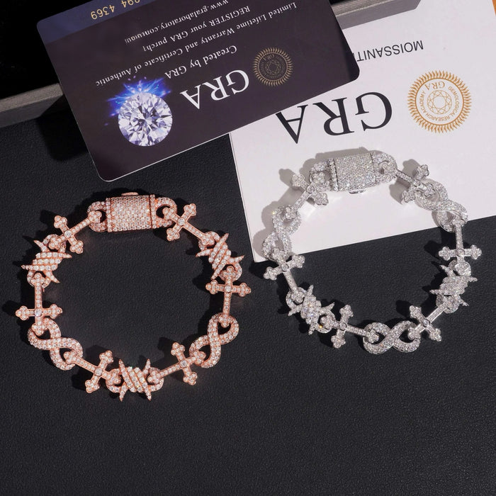 925 Silver Thorn+Cross Infinity Cuban Bracelet