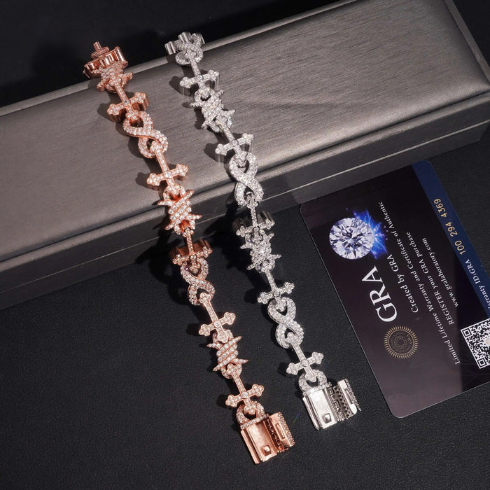 925 Silver Thorn+Cross Infinity Cuban Bracelet