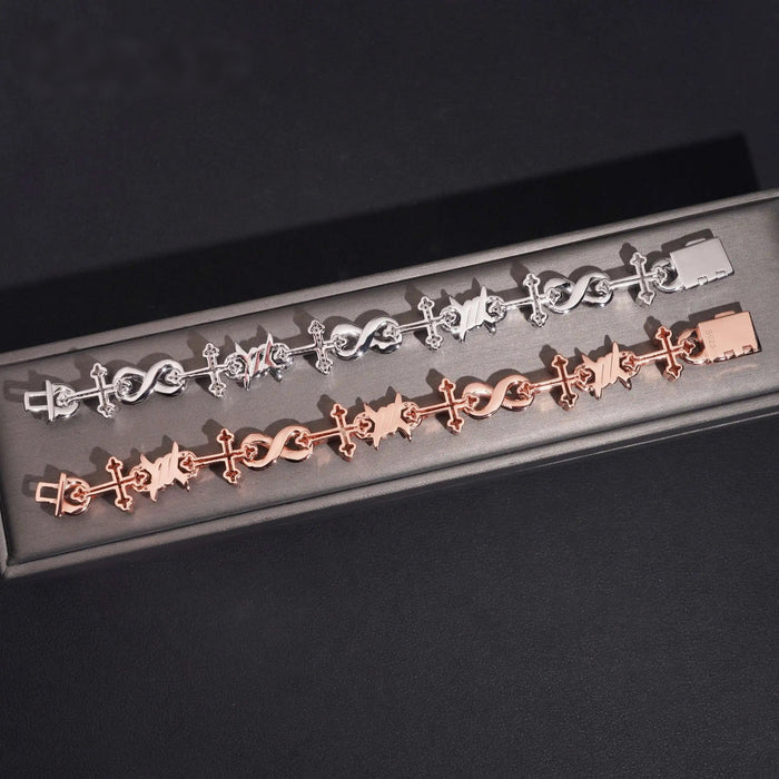 925 Silver Thorn+Cross Infinity Cuban Bracelet