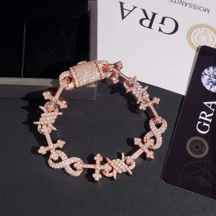 925 Silver Thorn+Cross Infinity Cuban Bracelet