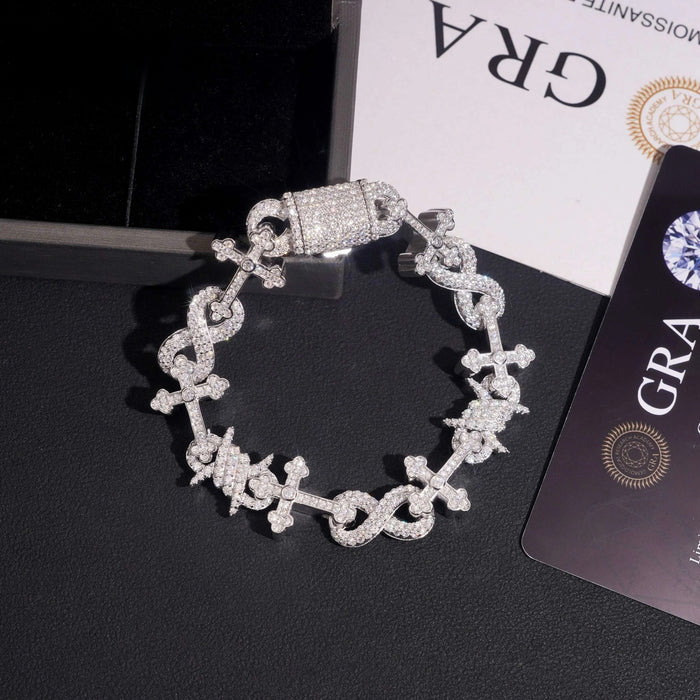 925 Silver Thorn+Cross Infinity Cuban Bracelet