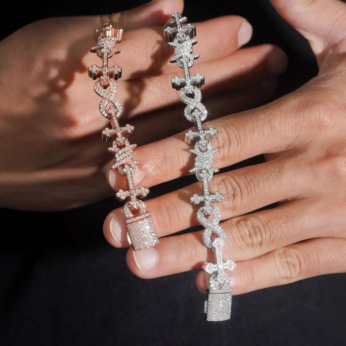 925 Silver Thorn+Cross Infinity Cuban Bracelet
