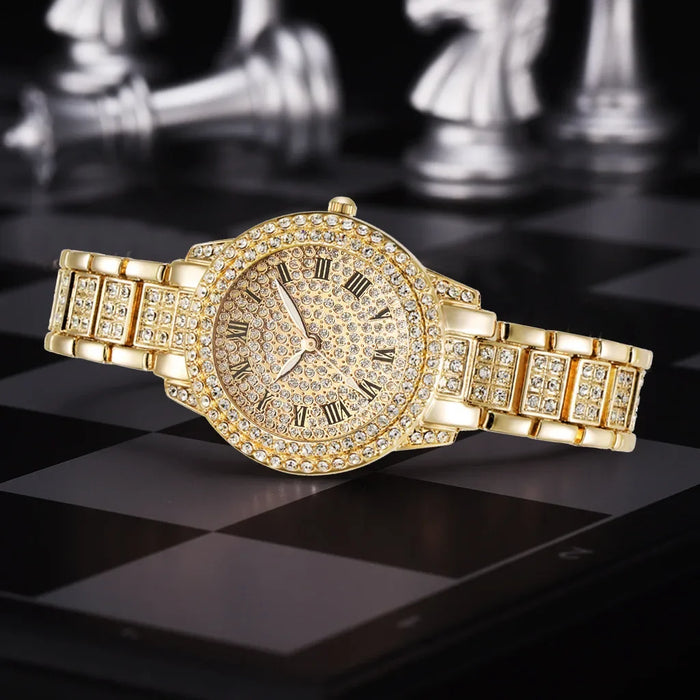 Luxury Women's Golden Rhinestone Watch