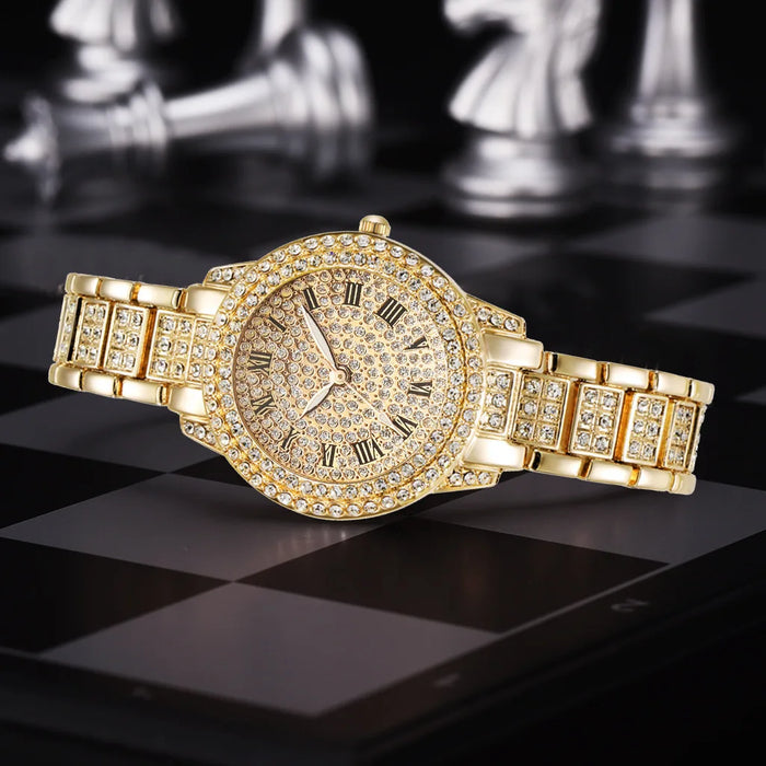Luxury Women's Golden Rhinestone Watch